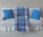 Miniature Dollhouse Blue Plaid Bedspread comforter blanket afghan pillows
