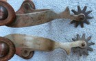 Old Antique Nickel Silver Horse Spurs With Leather Straps