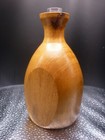 Hand Carved turned Decorative Beech Wood Lined Sm  Bottle Vase Artist Signed 5  