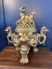 Vtg Large Chinese Brass bronze Incense Burner Foo Dog Lion Censer 18 5    25lb