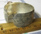 Southwestern Native Storyteller Etched Stamped Sterl  Silver Cuff Bracelet -bino