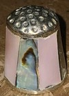 Pink And Green Abalone Mop Shell Panels Silver Metal Display Thimble 