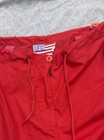 Vintage Ufo Unisex Red Cargo Pants S 32  Waist Canvas Cotton Drawstring Pockets