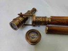 Vintage Brass Engraved Walking Cane With Compass And Telescope Nautical Spyglass