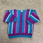 Vintage Campus Casuals Sweater Womens Small Purple Teal Striped Knit Retro 80s