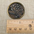 Antique Brass Tone Floral Picture Buttons Metal Applique 2-piece Set 3 Vintage