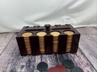 Vintage 1930s   40s Wooden Poker Chip Rack W  216 Bakelite-era Chips  clay  