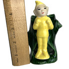 Vintage Yellow Pixie Elf Elves Gnome Ceramic Planter Wall Pocket Tree Stump