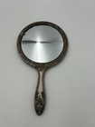Vintage Vanity Hand Mirror Silver Plate Repousse  Raised Ornate Roses