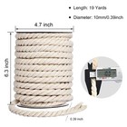 Cotton Cord 10mm X 19yards Natural Unbleached Macrame Rope 3 Strand White