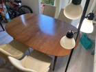 Brown Wood Mid Century Modern Round Leaf Dining Table Set With Chairs