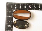 Antique Japanese Shakudo Fuchi Kashira Signed Meiji Period Zogan Inlay Sword