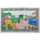 Colorful Mexican Folk Art Painting     Village Scene On Handmade Paper  signed 