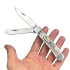 Trapper Pocket Knife   camel Bone Handle-dual Blade     Carbon Steel Folding-usa Edc