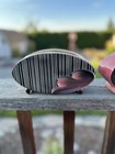 Vintage Royal Copley Pink Black Deco Disk Ceramic Riddle Vase Planter X 2 7 5x4