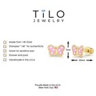 14k Real Solid Yellow Gold Poke-a-dot Enamel Butterfly Stud Earrings Screw-backs