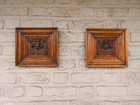 Pair Antique 19thc Wood Carved Putti Cherub Head Portrait Plaque Wall