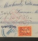 Travelstamps  1900 Merchants National Bank Cancelled Check W  Documentary Stamp