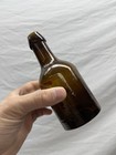 Antique New England Amber Pony Soda Bottle - Smooth Base