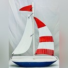 Vtg Wooden Sailboat Red White Blue Nautical Coastal Decor 14 25x11 5 Handmade