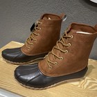 London Fog Collection Men s Leather Duck Boots Brown black 10 5 M Memory Foam