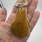 Rare Vintage 50 s Gold Toned Metal Pear Velvet Sewing Pin Cushion Read Art Deco