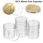 20 Pack 40mm 2oz Clear Coin Capsules Plastic Round Coin Holders Storage Case Usa