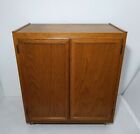 Vintage Rustic Country Mission Oak Wood Rolling Cabinet Dry Sink Bar Cart Shelf