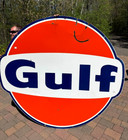 Vintage Large Porcelain Gulf Oil Gas Gasoline Sign 79 By 73 Inch 1 Sided 1966