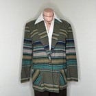 M Wool Striped Business Casual Work Knit Sweater Blazer 1 Button Womens Jacket