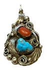 Vintage Justin Morris Navajo Turquoise And Coral And Sterling Silver Pendant