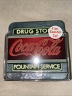 Set Of 4 Retro 4    Square Drink Coca cola Tin   Cork Coasters With Metal Holder
