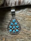 Navajo Native Sterling Silver Blue Turquoise Cluster Pendant Artist Signed