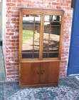 English Antique Oak Bookcase Cabinet   Glass Doors   Display Storage C 1900