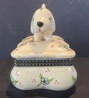 Vintage 90s Porcelain Hinged Hand Painted Dog Puppy Floral Flowers Trinket Box