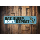 Eat Sleep Boat Repeat Plaque Sailor Nautical Boating Wall Decor Metal Sign