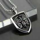 Heavy Archangel Saint St Michael Medal Shield Stainless Steel Pendant Necklace