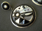 Southwest Mother Of Pearl Jet Mosaic Inlay Sterling Silver Post Earrings 2 4 