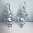 Pair Of Glass Apothecary Jars Vintage Blown Lidded Footed Finial Large 13 Inches