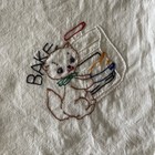 4 Vintage Flour Sack Dish Towels Hand Embroidered Kittens Doing Household Chores