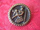 Vintage Small 11 16  Brass Metal Picture Button - Arms And Armor - X47