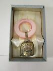 Vtg Mint In Box Sterling Silver Pink Baby Rattle Teething Ring No Mono