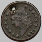 1814 Classic Head Large Cent - Crosslet 4 - Holed - Us 1c Copper Coin