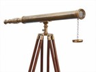 Nautical Antique 39   Brass Telescope With Wooden Tripod Stand With Brown Wood 