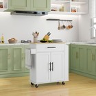 Kitchen Island With Storage And Power Outlets  Rolling  White