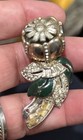 Coro Camellia Antique Art Deco Quivering Tremblant Glass Gold Tone Clip As Is