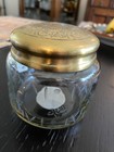 Antique Jar W Ornate Brass Metal Lid Cut Glass Tobacco Jar Vanity Vintage 3   x3 5