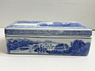 Antique vintage Chinese Blue   White Porcelain Trinket Box Landscape Design