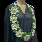 Graduation Money Lei Upgraded Flower   Leaves Blue White Four Braided Ribbons