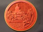 Carved Cinnabar Brass Edged Disk Souvenir Forbidden City Palace   Beijing China